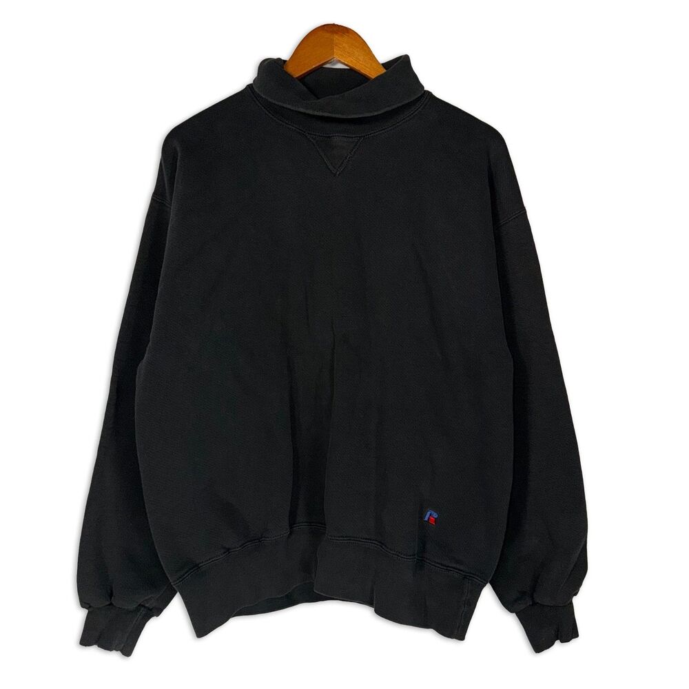 Vintage Russell Athletic Sweatshirt Mens L Black Turtleneck Made in USA 90s